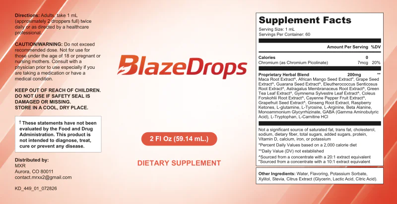 BlazeDrops Supplement Label